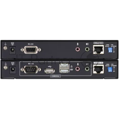 Удлинитель, KVM USB 2xDVI Single Link+AUDIO+RS232, 100 м., 1xUTP, макс.разр.1920х1200 60Hz 90м Cat5e;100м Cat6/6a/1080p 100м HDBaseT;1920x1200 150м cat6/6a LongReach HDBaseT, 2xDVI-D+2MINIJACK+DB9+USB B>3xUSB A, бп 220> 5V, ATEN CE624-AT-G