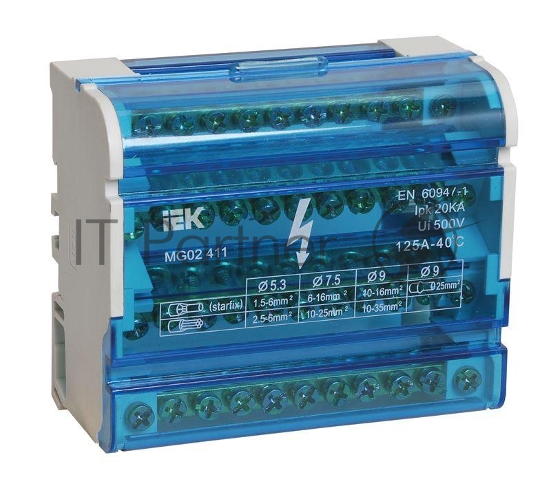 Шины на DIN-рейку в корпусе IEK YND10-4-11-125 (кросс-модуль) ШНК 4х11 3L+PEN IEK