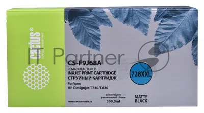 Картридж струйный Cactus CS-F9J68A (728XXL) черный матовый (300 мл) для HP DJ T730/T830