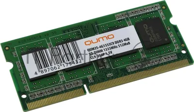 Оперативная память Qumo, DDR3, 4GB (1x4GB), 1333 MHz, CL9, без радиатора, SO-DIMM