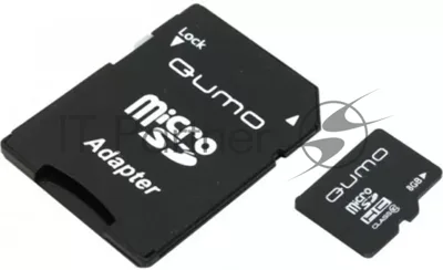 Флеш карта QUMO MicroSDHC 8GB Сlass 10 UHS-I, 3.0 , адаптер в комплекте SD, черно-красная картонная упаковка