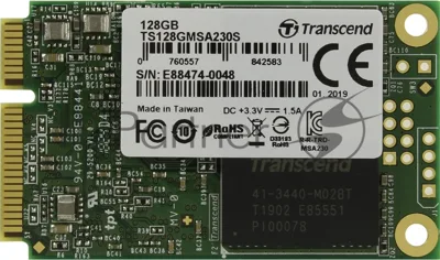 Накопитель SSD mSATA Transcend 128Gb MSA230S <TS128GMSA230S> (SATA3, up to 550/400Mbs, 3D TLC)