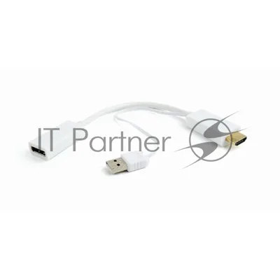 Конвертер HDMI->DisplayPort, Cablexpert DSC-HDMI-DP-W, HD19M+USBxHD20F, белый