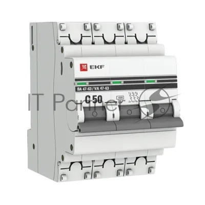 Выключатель автоматический EKF mcb4763-3-50C-pro 3P 50А (C) 4,5kA ВА 47-63 EKF PROxima