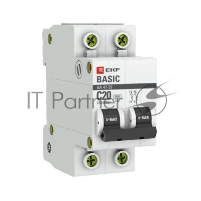 Выключатель автоматический EKF mcb4729-2-20C 2P 20А (C) 4,5кА ВА 47-29 EKF Basic