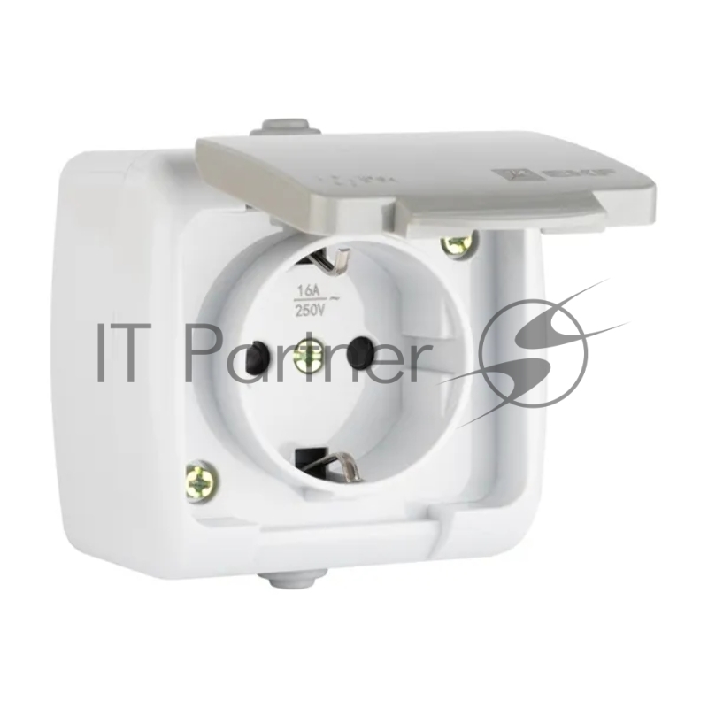 Розетка EKF Мурманск EFR16-029-30-54 1-местная 16А с заземлением с крышкой IP54 серый с защитными шторками