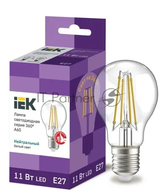 Лампа cветодиодная LED A60 шар прозр. IEK LLF-A60-11-230-40-E27-CL 11Вт 230В 4000К E27 серия 360°