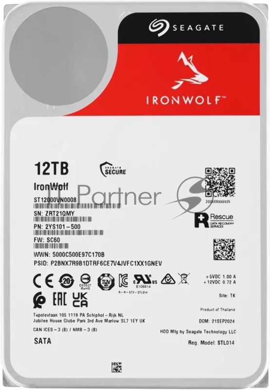 Жесткий диск HDD Seagate IronWolf 12Tb 7200rpm SATA 256Mb 3.5"