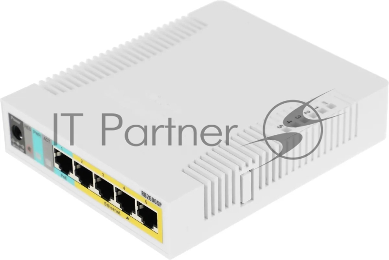 Коммутатор MikroTik RB260GSP, 5×1 Гбит/с (4 PoE-out) + 1×1 Гбит/с SFP, управляемый