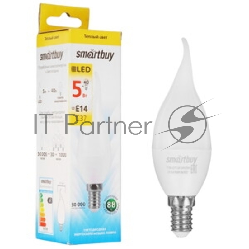 Светодиодная (LED) свеча Smartbuy SBL-C37Tip-05-30K-E14 на ветру матовая 05W/3000/E14