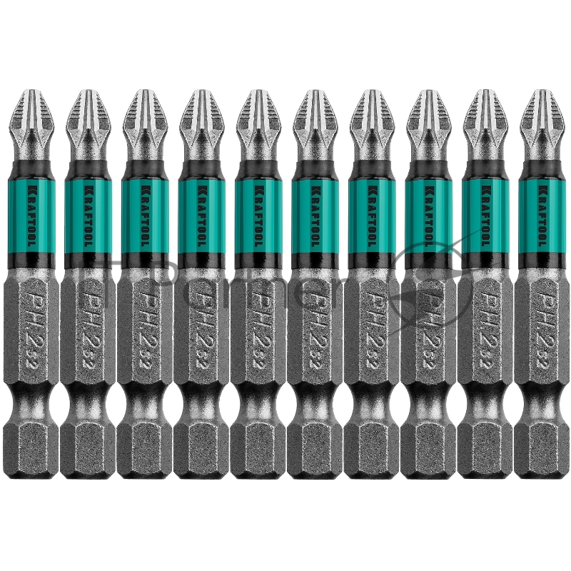 Биты KRAFTOOL, PH2, 50 мм, тип хвостовика E 1/4", 10 шт в блистере 26122-2-50-10