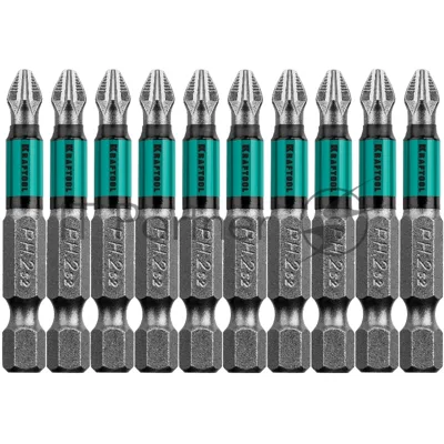 Биты KRAFTOOL, PH2, 50 мм, тип хвостовика E 1/4", 10 шт в блистере 26122-2-50-10