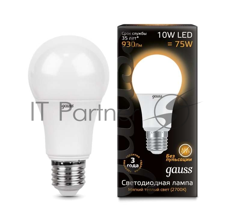 Лампа светодиодная GAUSS 102502110 LED A60 10W E27 880lm 3000K 1/10/50