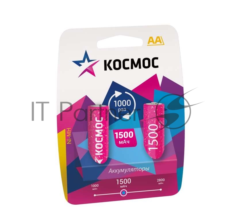 Аккумулятор Космос KOCR6NIMH(1500mA) R6 NiMn 1500мА·ч BP-2 (блист.2шт.) ЦЕНА ЗА 1 шт