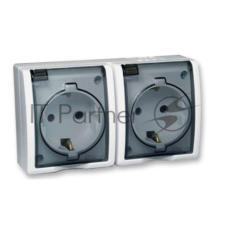 Розетка SIMON 15 Aqua 1594433-030 2-я с заземлением белая с крышкой наружная IP54