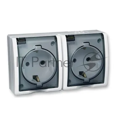 Розетка SIMON 15 Aqua 1594433-030 2-я с заземлением белая с крышкой наружная IP54