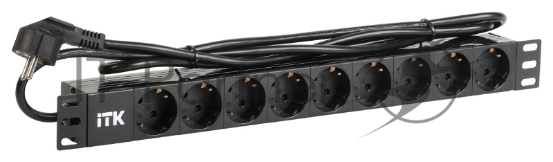Блок розеток 9 розеток ITK PH22-9D1 PDU нем. ст, 1U, шнур 2м вилка нем. ст ал.проф