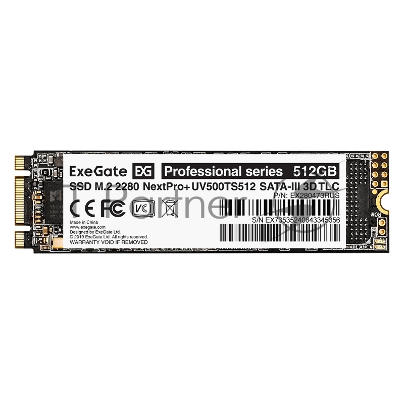Накопитель SSD ExeGate NextPro+ UV500TS512, 512Gb, M.2 2280, SATA III, R/W 568/500
