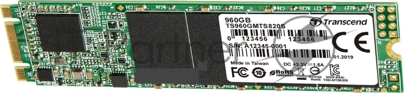 Накопитель SSD M.2 Transcend 960Gb MTS820 (SATA3, up to 560/520MBs, 75000 IOPs, 3D TLC, 22х80мм)