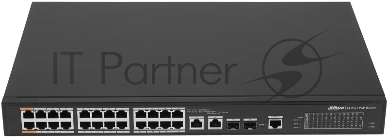 Коммутатор Dahua DH-PFS4226-24ET-240, 24×100 Мбит/с PoE + 2×1 Гбит/с Combo, управляемый
