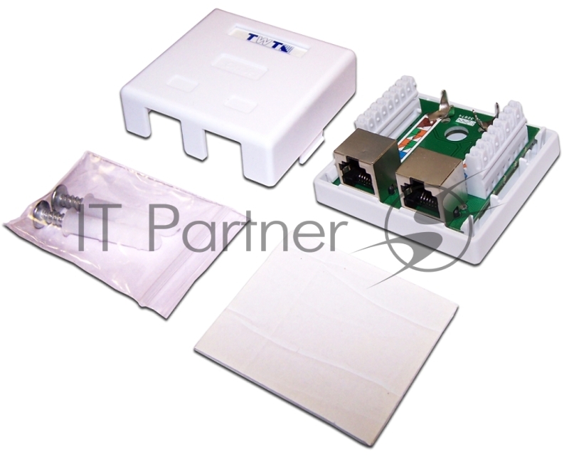 Настенная розетка, 2 порта RJ-45 категории 5е, STP, белая