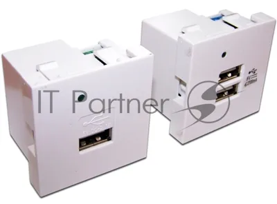 Модуль USB-зарядки, 2 порта, без шторки, 2.1A/5V, 45x45, белый