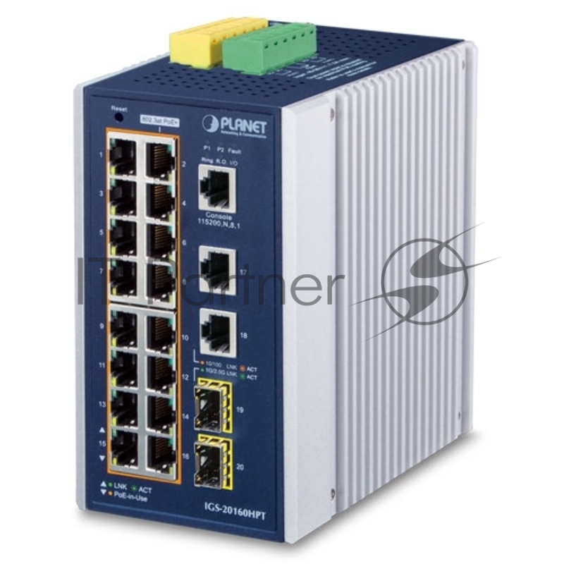 Коммутатор PLANET IGS-20160HPT, 16×1 Гбит/с PoE + 2×1 Гбит/с + 2×2.5 Гбит/с SFP, управляемый