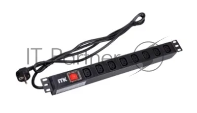 Блок ITK PH12-8C131 PDU 8 розеток C13 с LED выкл,1U, шнур 2м вилка нем.ст