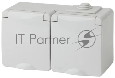 Розетка ЭРА 11-2603-03 2x2P+E гориз. IP65, 16A-250В, ОУ, серый