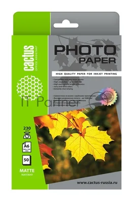 Фотобумага Cactus CS-MA623050 A6/230г/м2/50л./белый матовое для струйной печати