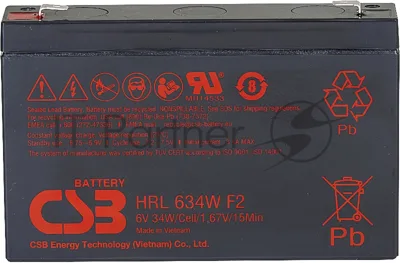 Аккумулятор 6V 9Ah CSB HRL634W (HRL634WF2FR) клеммы F2, огнеупорные