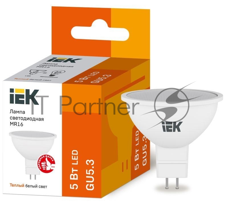 Лампа светодиодная IEK LLE-MR16-5-230-30-GU5 ECO MR16 5Вт 3000К теплый белый GU5.3 450лм 230-240В