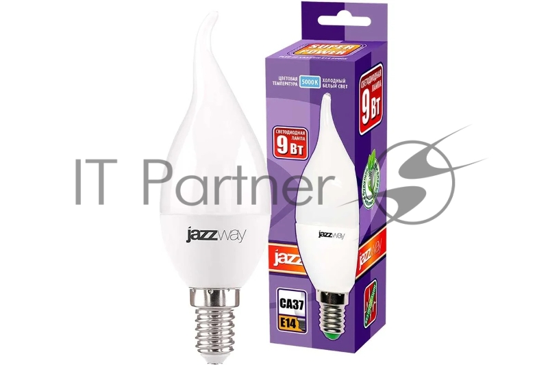 Лампа светодиодная JazzWay PLED-SP CA37 9Вт свеча 5000К холодный белый E14 820лм 230В