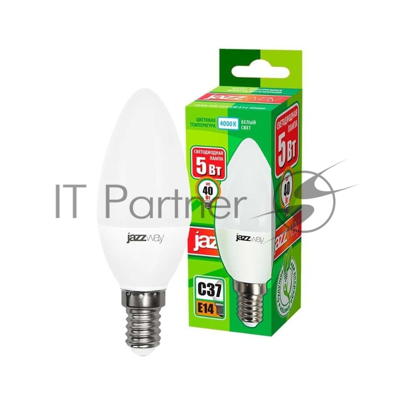 Лампа светодиодная JazzWay PLED-ECO-C37 5Вт свеча 4000К белый E14 400лм 220-240В