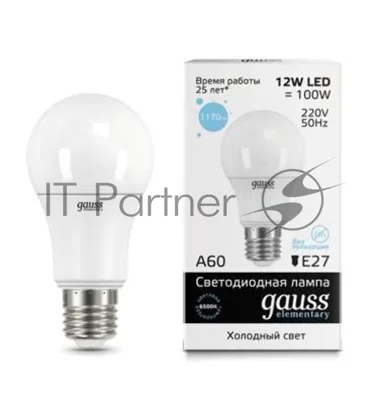 Лампа светодиодная LED Gauss Elementary A60 12Вт E27 6500К
