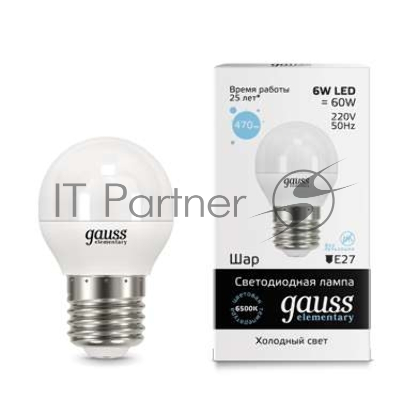 Лампа светодиодная LED Gauss Elementary Globe 6Вт E27 6500К