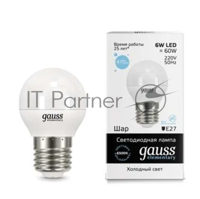 Лампа светодиодная LED Gauss Elementary Globe 6Вт E27 6500К