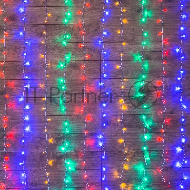 Гирлянда Neon-night "Светодиодный дождь" с контроллером 1.5х1м 96 LED мульти. прозрачный провод 8Вт 230В IP20