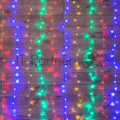 Гирлянда Neon-night "Светодиодный дождь" с контроллером 1.5х1м 96 LED мульти. прозрачный провод 8Вт 230В IP20