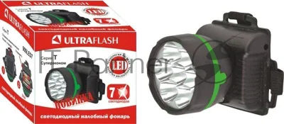 Фонарь налобный 909LED7 (7LED 1 режим; 3хR6 черный) Ultraflash 11782
