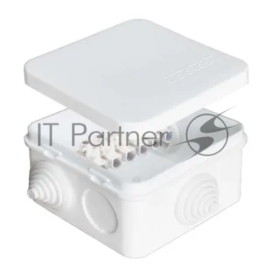 Коробка распр. ОП 75х75х45 7 выходов 3 гермоввода с клемм. 10А 6 контактов IP54 крышка защелкивающаяся бел. Epplast 220323