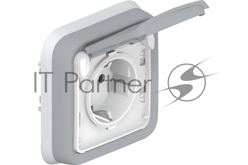 Розетка 1-м СП Plexo с защ. крышкой с заземл. с супр. IP55 сер. Leg 069833