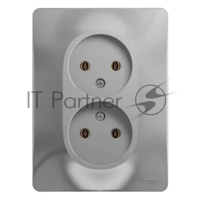 Розетка 2-м СП Glossa 16А IP20 без заземл. в сборе алюм. SchE GSL000320