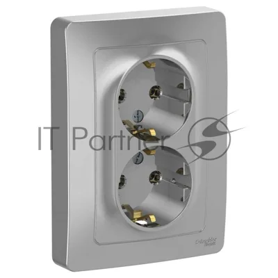 Розетка 2-м СП Blanca 16А 250В без шторок с заземл. алюм. SchE BLNRS001023
