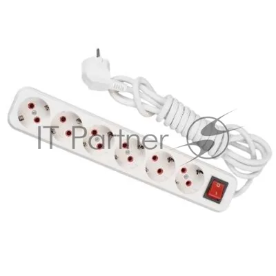 Удлинитель 6х2м с заземл. 16А IP20 с выкл. Lezard 720-0602-602