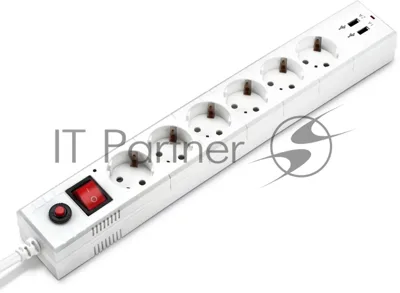 Удлинитель с сетевым фильтром Buro 6х5 м с заземл. 10А IP20 BU-SP5 USB 2A-W CCA белый
