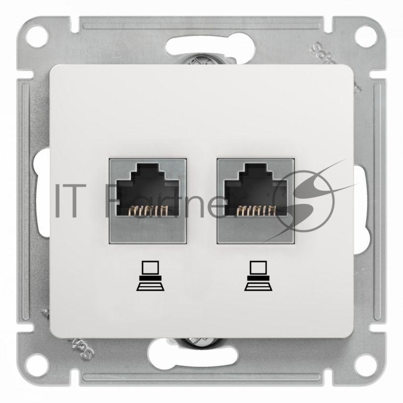 Механизм розетки комп. 2-м Glossa RJ45+RJ45 кат. 5е белый SchE GSL000185KK