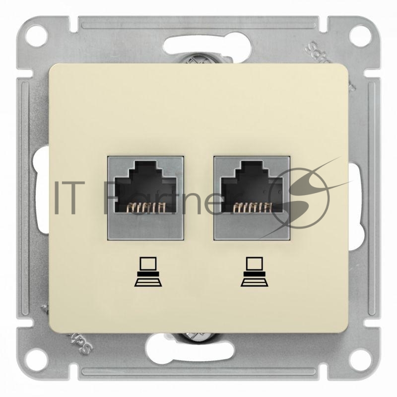 Механизм розетки комп. 2-м Glossa RJ45+RJ45 кат. 5е беж. SchE GSL000285KK