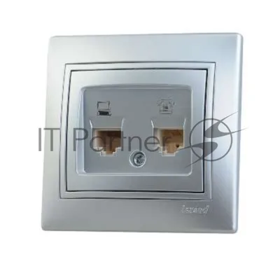 Розетка компьютерная + телеф. СП Мира RJ11 + RJ45 метал. сер. Lezard 701-1010-143