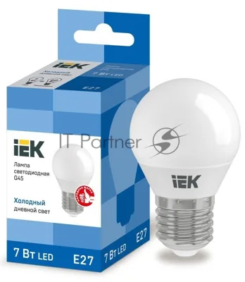 Лампа светодиодная IEK LLE-G45-7-230-65-E27 ECO G45 7Вт шар 230В 6500К E27